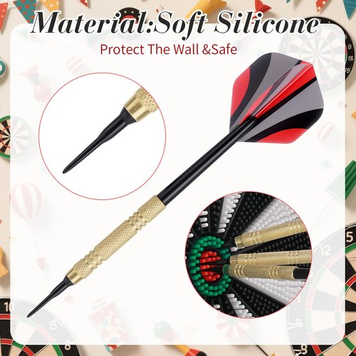Soulchen 153 Pcs Dartboard Sets -1 Soft Tip Dartboard 12 Soft Tip Darts 100 Extra Dart Tips 18 Tails 2 Flight Protectors 20 Rubber Rings for Indoor Game Party Games Birthday Gifts