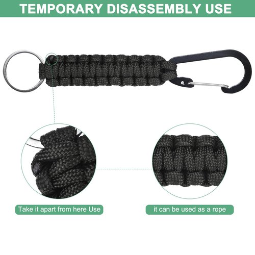 M METERXITY 3-Pack Braided Paracord Keychain with Clips, 6.7 Inch Paracord Lanyard Clips Durable Hanger Hook for Backpacks Water Bottle for Camping/Hiking/Fishing/Traveling [Black]