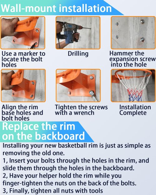 Basketball Rim, Heavy Duty Breakaway Basketball Rims Replacement - 18 Inch W/Net Standard Goal,Professional Enhanced Spring,Fit Most Size Backboard Rims Reinforced Mounting Hoop
