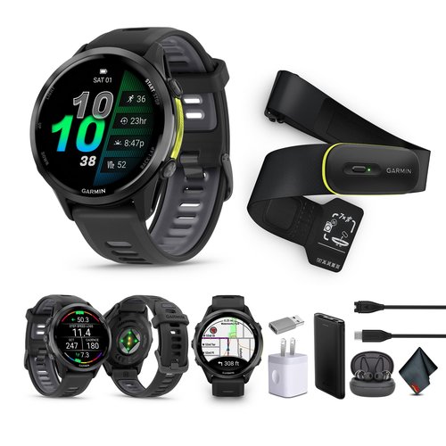 Garmin Forerunner 970 Running Smartwatch, GPS Fitness Watch for Men and Women, Carbon Gray DLC Titanium with Black Case/Translucent Whitestone Band + Access 600 Fitness Monitor, M-XL + More
