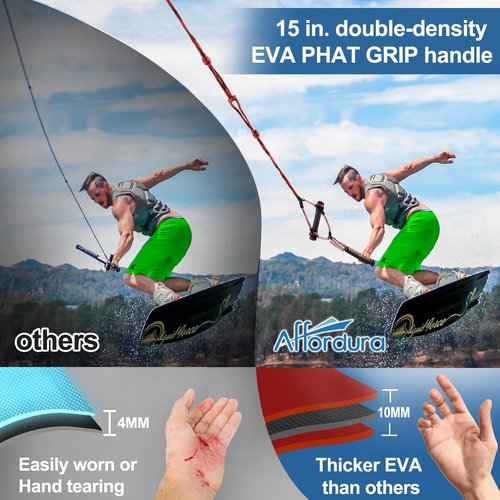 Affordura Wakeboard Rope with Dual Handle – 75ft 4-Section Ski Rope for Water Skiing, Towing, Tubing, Kneeboarding, Watersports – Floating Handles, EVA Grip, 1500 lbs Strength, Storage Bag Included