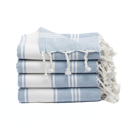 9Threads Cotton Turkish Beach Towel with Towels Oversized 36"x72" Pool Absorbent Extra Large Quick Dry Sand Travel Towel (Sky Blue, 4 Pack)