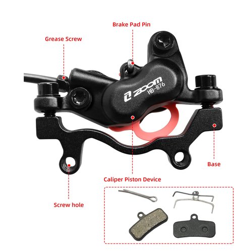 Z00M HB876 4-Pistons Hydraulic Disc Brake Set, MTB Hydraulic Brakes Left Front 850mm Right Rear 1450mm Bicycle Hydraulic Brake Kit for eBike, Mountain Bike, Road Bike, Fat Bike(Pre-Bled)
