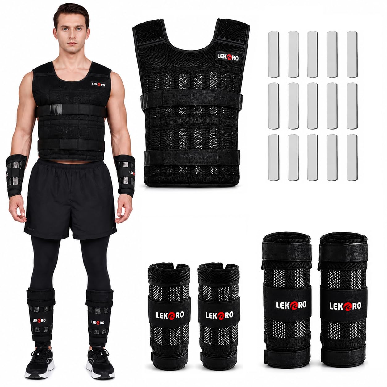 Weighted Vest Set 22LB for Men & Women, Adjustable Workout Weight Vest with Steel Plates, Weighted Training Vest with Wrist Weights and Ankle Weights for Strength Training, HIIT, Rucking & Cardio