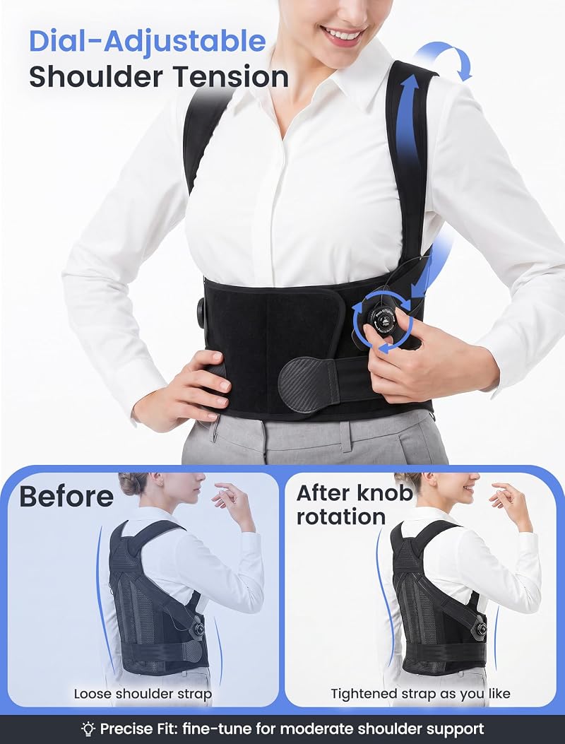Dial-Adjustable Posture Corrector for Women & Men - Back Support Brace (Medium)