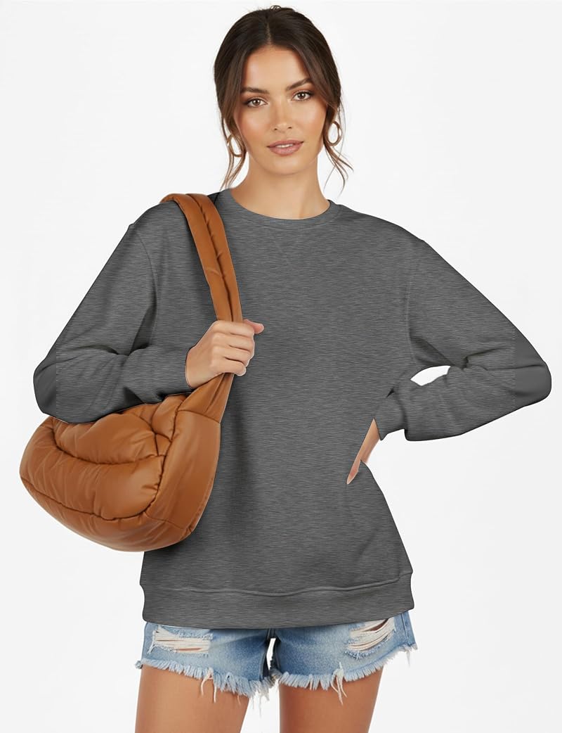 Grey Small Women’s Crewneck Sweatshirt - ZENUTA Long Sleeve Tunic Loose Fit