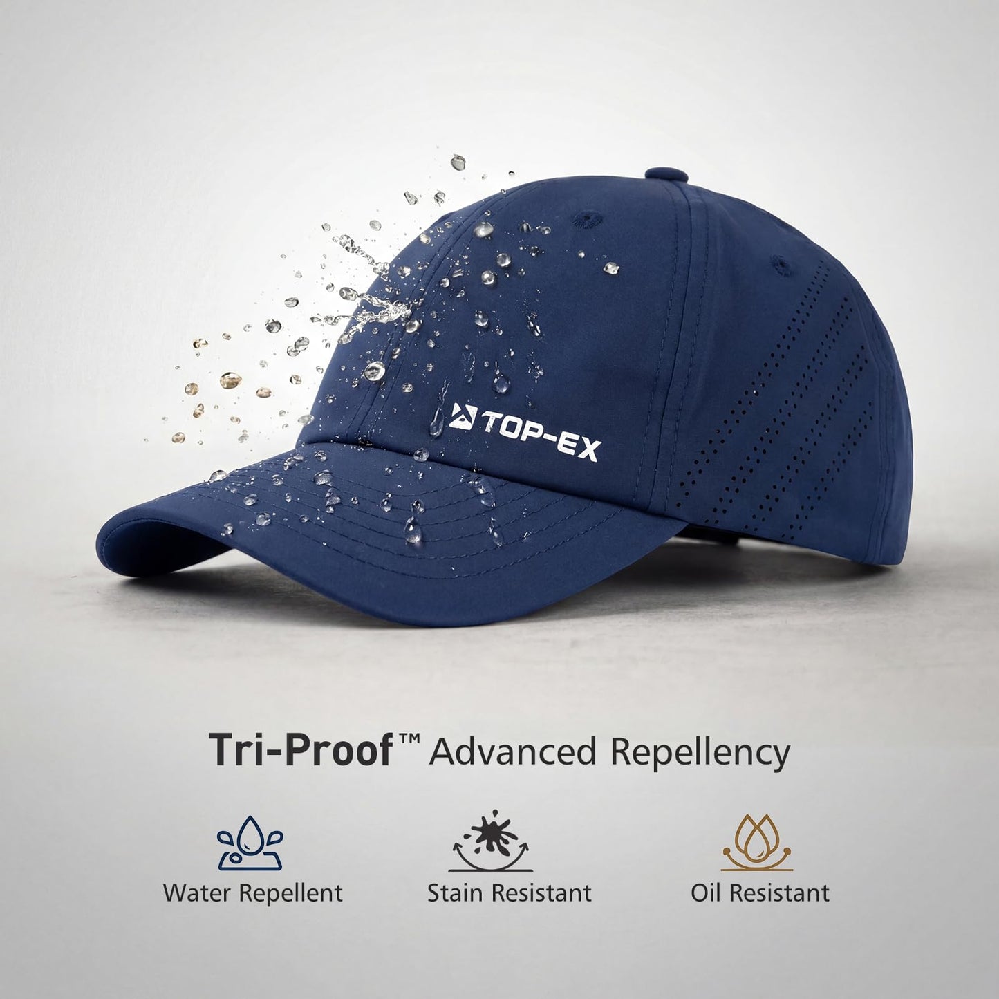 TOP-EX Cooling Performance Baseball Hats Caps for Men Waterproof Breathable Running Golf Sun UV Protection Fitted Workout Big Head Sweat Adjustable Navy Blue Medium Large M L