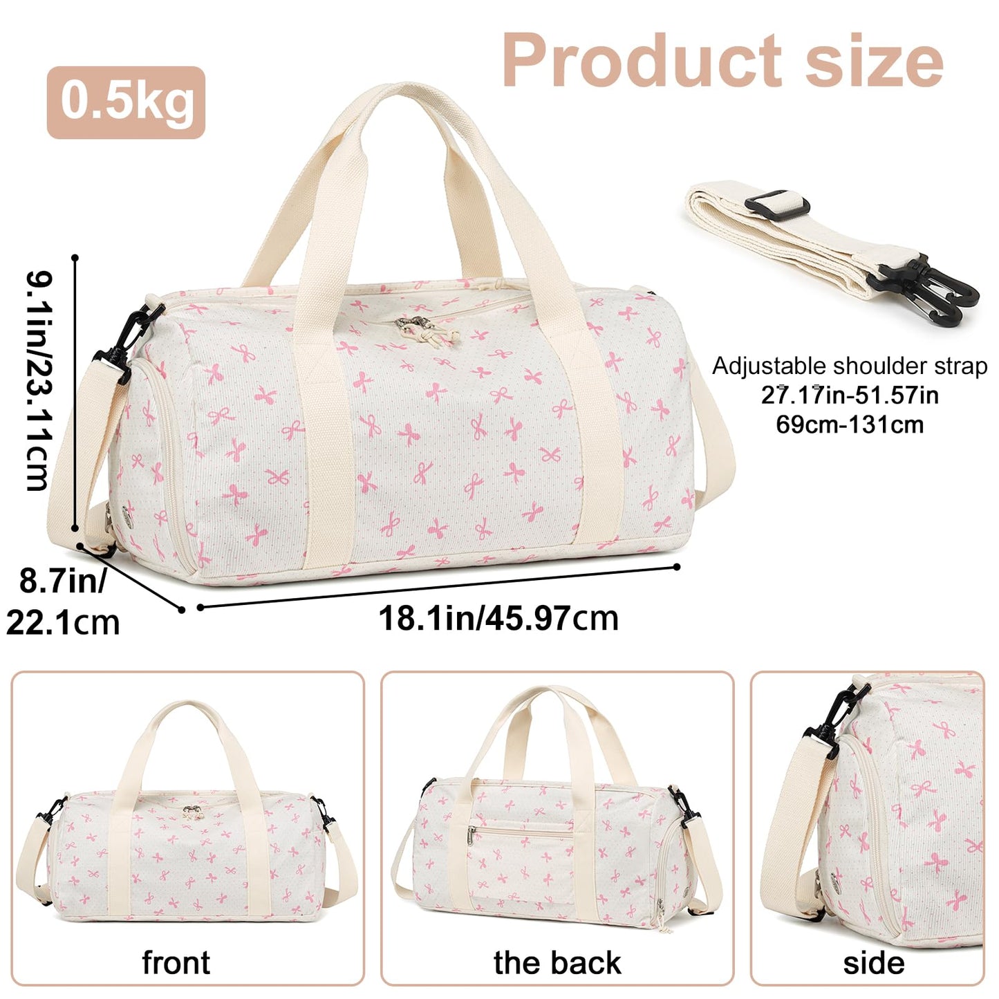 Gym Bag Sports Duffle Bag with Wet Pocket Weekender Overnight Bags with Waterproof Shoe Compartment for Girls Kids Women Dance Workout Travel Bags