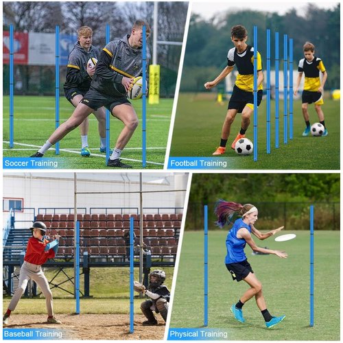 YGORTECH Soccer Agility Training Equipment, Includes 20ft Agility Ladder, 6 Adjustable Agility Poles, 10 Disc Cones, Jump Rope-Speed Training Set for Soccer Football Basketball Athletes Blue