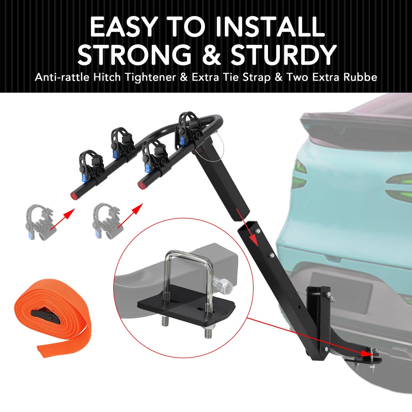 2 Bike Hitch Rack, Heavy-Duty Foldable Steel Bicycle Rack with Hitch and Anti-Rattle Straps, 2" Receiver Compatible, Easy to Assemble & Use, Bike Rack for SUV, Car, Truck