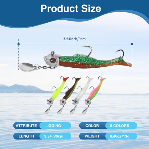 QKP Trout Spinner Soft Lures 5pcs, Pre-Rigged Soft Swimbait, Easy Catching Lures for Family Fishing, Fishing Lures for Bass Trout Crappie Walleye Fishing Lures