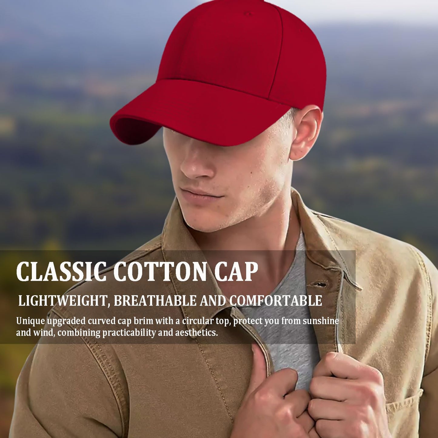 Favuit Baseball Cap, Men Women Cotton Hats Classic Plain Trucker Cap Dad Hat Adjustable Size for Workouts Running Outdoor Activities All Seasons (Red)