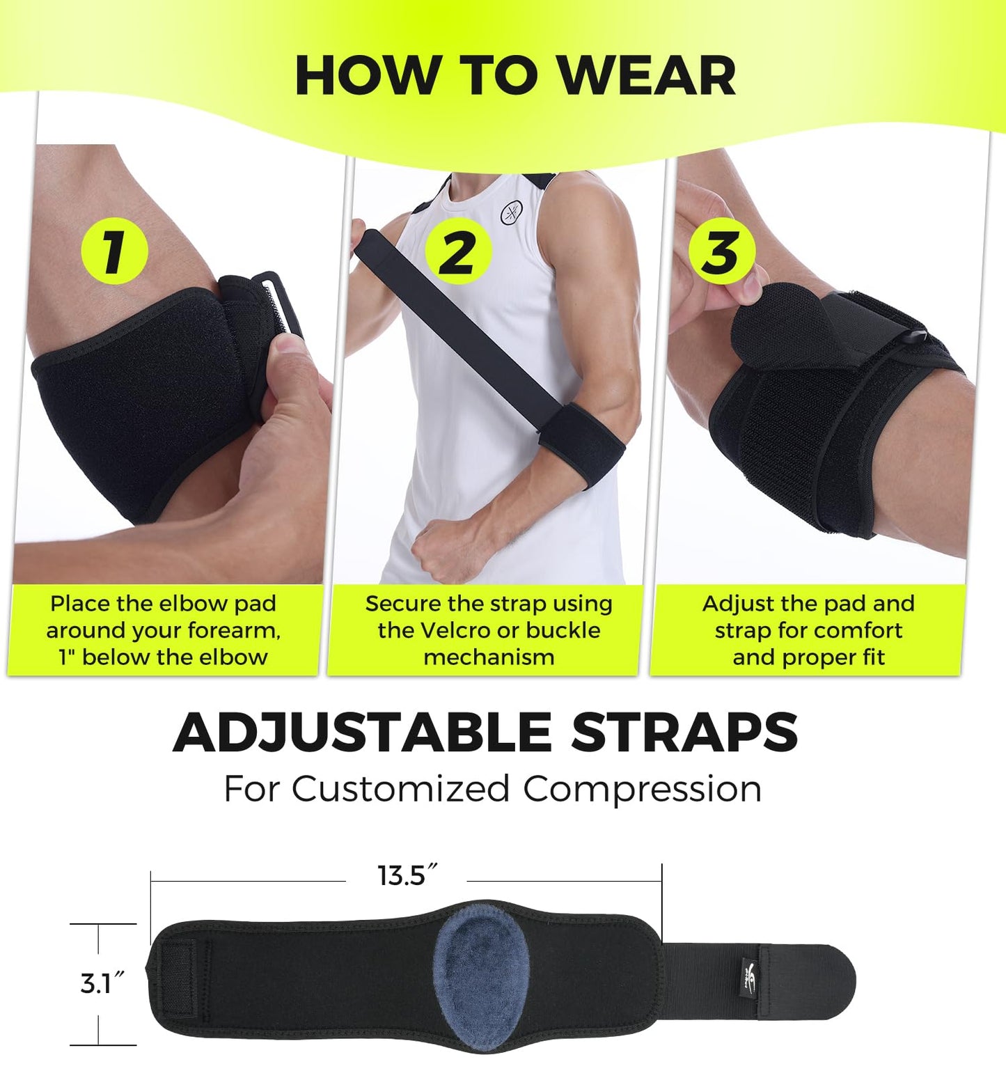 HiRui Tennis Elbow Brace for Forearm Tension Relief, Elbow Support Arm Straps Compression Pad for Men Women, Pressure Bands for Tendonitis Strains Weightlifting Golfer Baseball (Black-1 Pack)