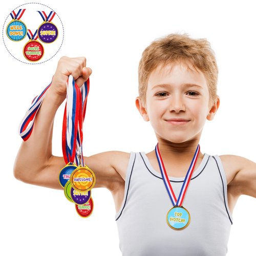 Gejoy Assorted Kids Medals for Winning Plastic Medals Assortment for Sports Talent Shows Gymnastics Parties and Other Birthday Party Favors (60 Pieces)