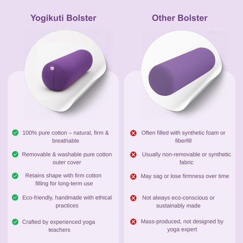 Yogikuti Iyengar Yoga Bolster Pillow for Restorative Yoga & Meditation Poses – 100% Cotton, Firm & Durable Cylindrical Cushion with Washable Cover, Perfect for Balance & Supportive Asanas (Purple)