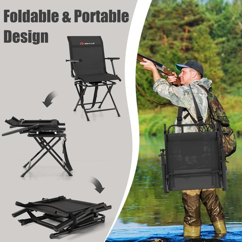 Goplus Hunting Chair, 360° Swivel Folding Hunting Blind Chair with Carrying Strap, 330LBS Capacity, Portable Deer Hunting Stool, Silent Ground Dove Hunting Chair