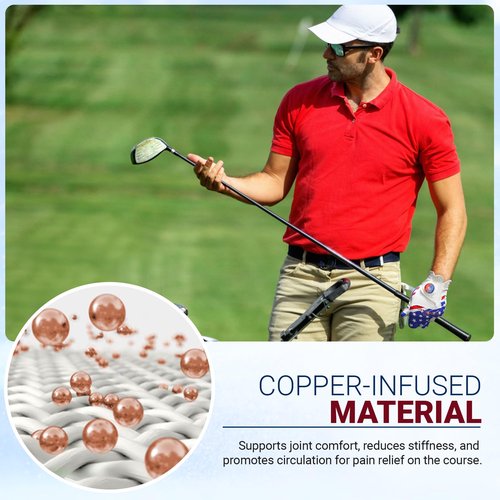 Copper Tech Plus Men's Left for Right Handed Golfers Golf Glove – Advanced Compression for Muscle Support, Joint Relief Gloves – USA, 1 Pack, XX-Large