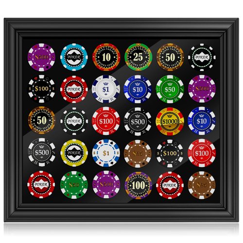 Silipull 30 Poker Chip Display Case 13. 5 x 11. 5 Inch Poker Chip Holder for 39/40mm Wall Mount or Tabletop Display Frame for Collectors Souvenir Gift