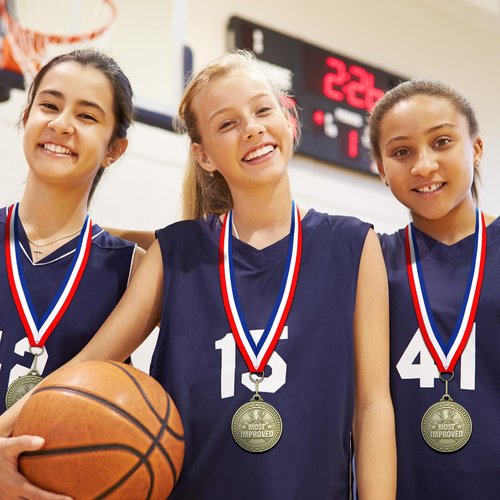 Loetere 24 Pcs Most Improved Medals Bulk 2'' Most Improved Player MIP Award Medals with Neck Ribbons Trophy Award Prize Gift for Volleyball Soccer Football Sports Events Games Competition Talent Show