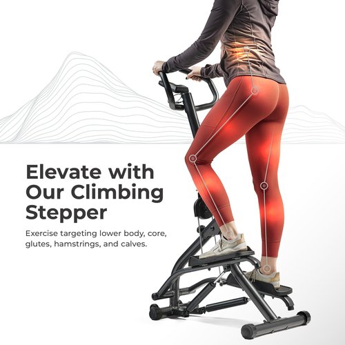 Sunny Health & Fitness Stair Stepper w/Handlebar, Extended Step Range Machine for Climbing Exercise, Compact, Height-Adjustable, Low-Impact & SunnyFit® App Enhanced Connectivity – SF-S021001