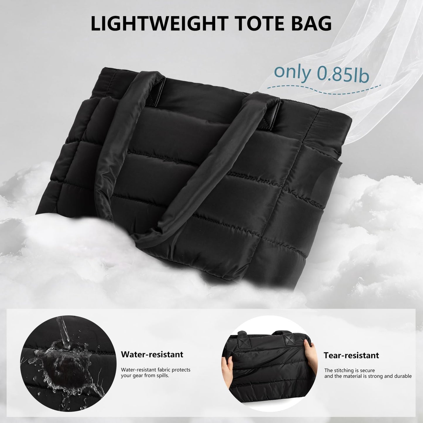 Puffer Tote Bag for Women Quilted Nurse Bag Lightweight Work Bag for Teacher Travel Handbag with Multiple Pockets