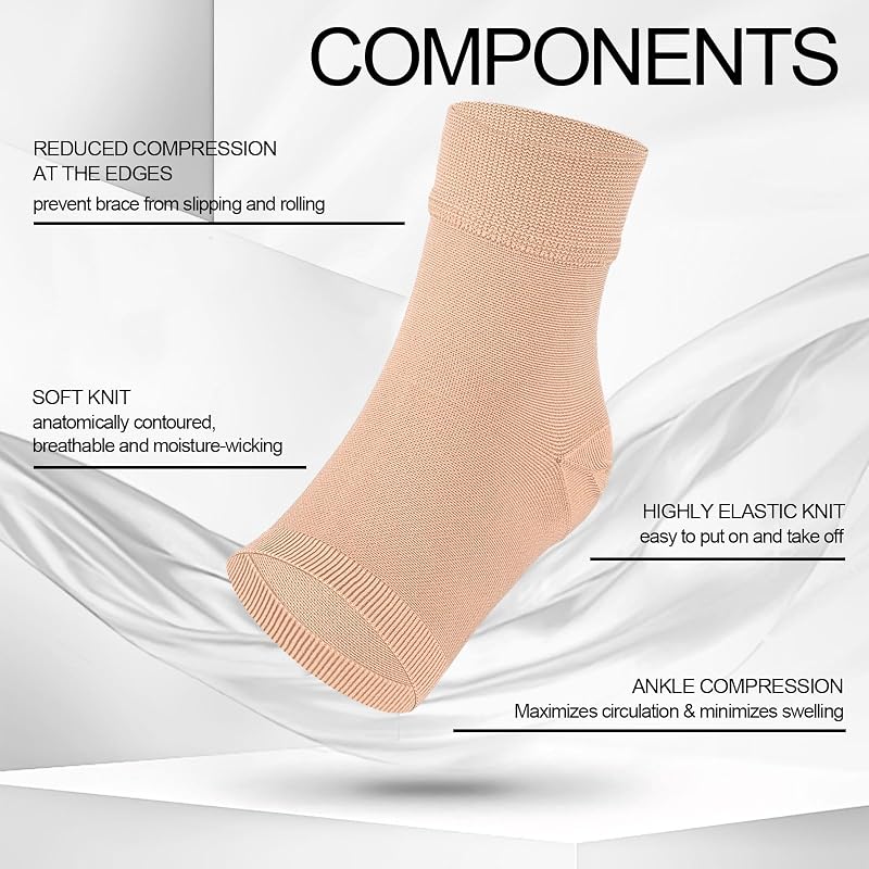 Compression Ankle Brace Sleeves Open Toe 8-15 mmHg - Beige, 2-Pack (Small/Medium) for Plantar Fasciitis