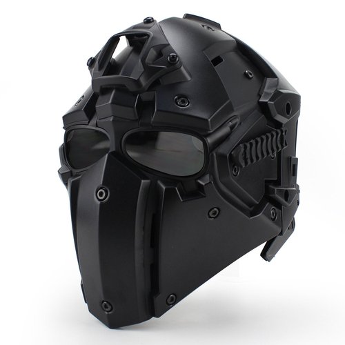 Hunting Explorer Robot Full Head Helmet for Tactical Necessary Or Riding(Steel Mesh/Blue/Black Goggles)