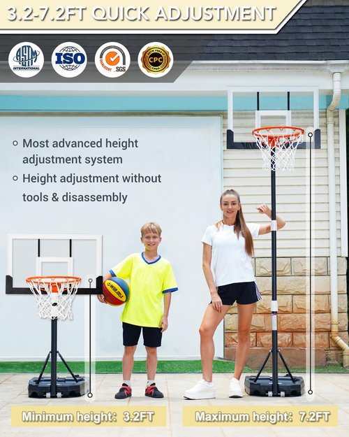 WIN.MAX Kids Basketball Hoop 29 in Backboard, 3.2 to 7.2FT Adjustable Height, Swimming Pool Basketball Hoop Outdoor for Kids/Adults Indoor Outdoor
