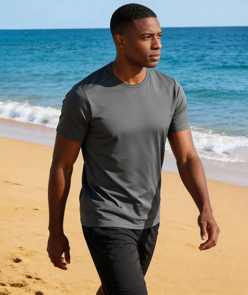 ZITY 7-Pack UPF 50+ Men’s Rash Guard Swim Tee Shirt - Light/Dark Blue, Burgundy, Grey - Quick-Dry Sun Protection