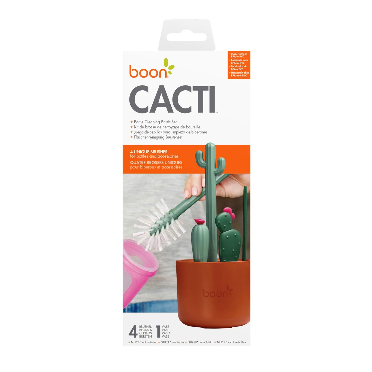 Boon Cacti Bottle Cleaning Brush Set, Terracotta , 4 Piece Set