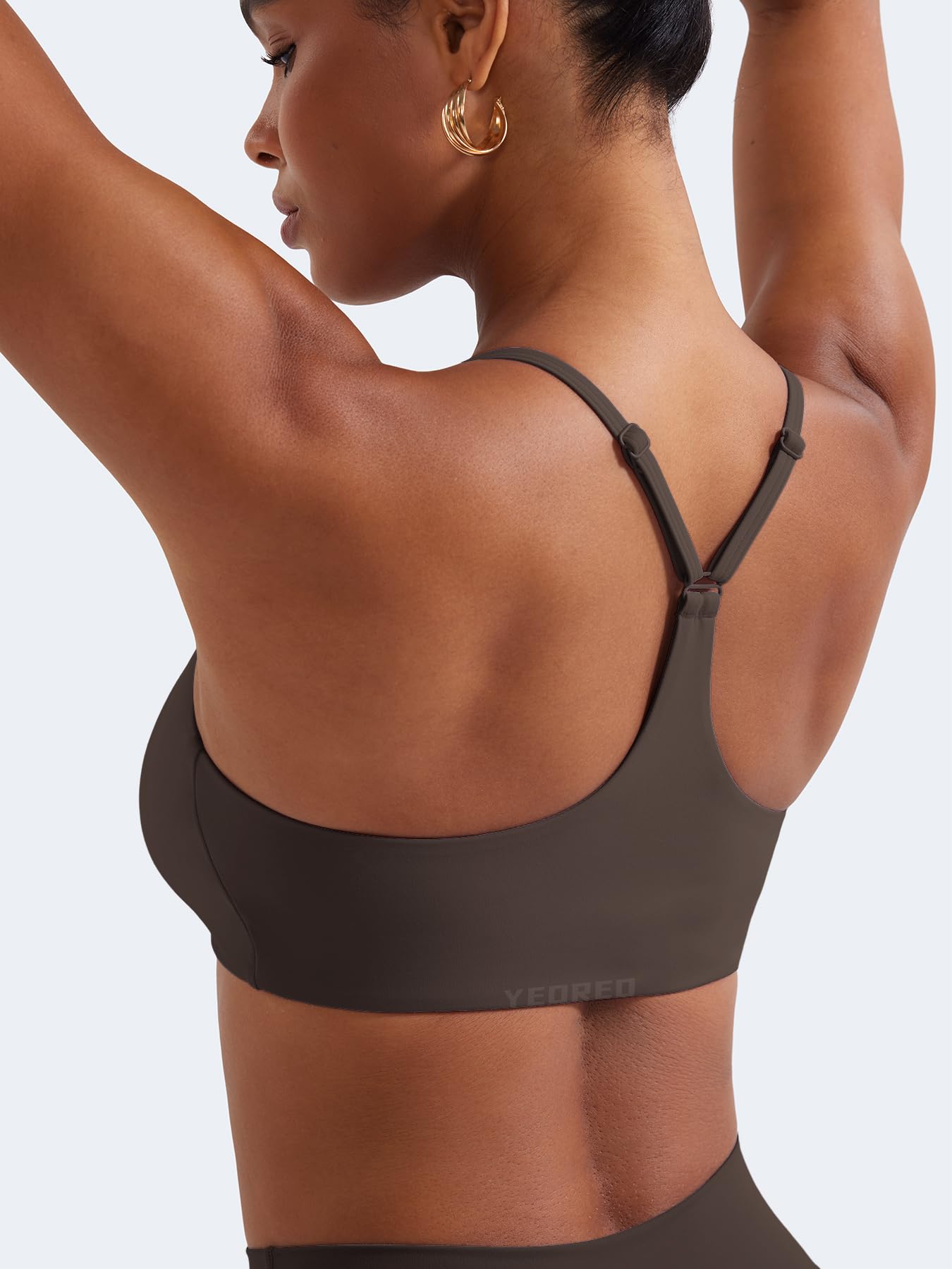 YEOREO CoreFlex Y Back Sports Bras for Women Padded Racerback Bra Paisely Light Impact Adjustable Straps Gym Workout Tops Cocoa L