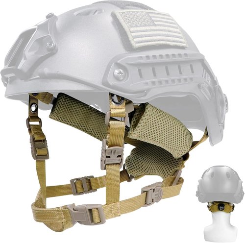 Tactical Helmet Chin Strap Airsoft Helmet Chin Strap 4 Points Adjustable Dial Suspension System Airsoft Military Helmet Replacement Accessory (Tan)