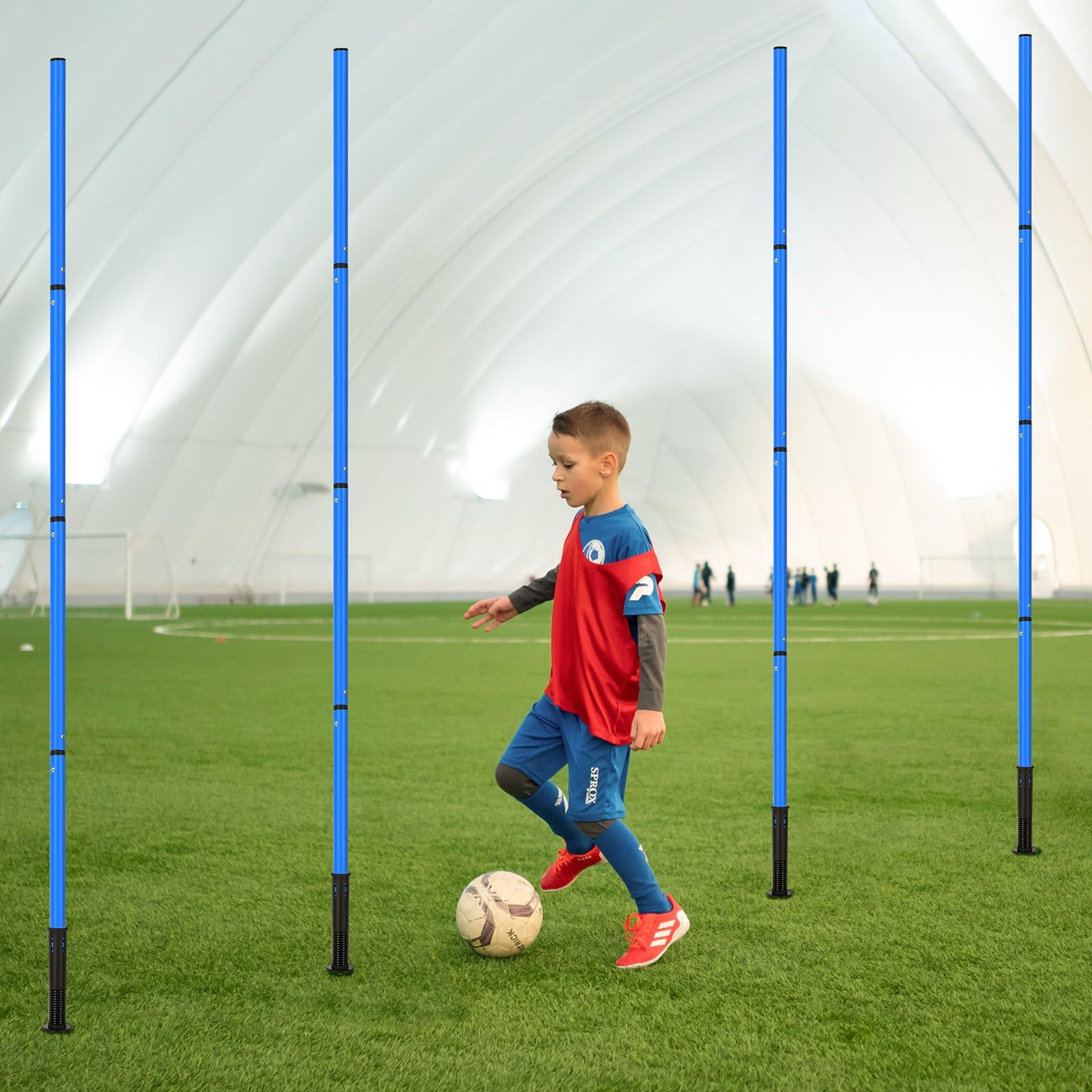 SMTPDT Soccer Agility Training Equipment: 6 Soccer Agility Poles, 20ft Agility Ladder, 10 Soccer Cones, 1 Jump Rope. Soccer Training Poles for Speed Training, Agility Training (Blue)
