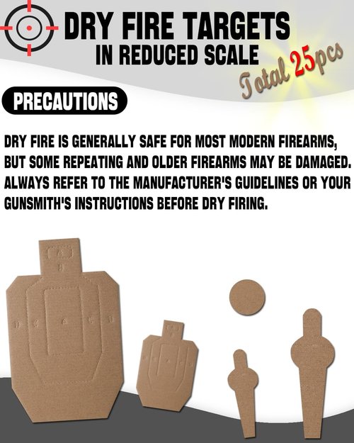 Zivosely 5 Set 25 Pcs Dry Fire Targets Cardboards in Reduced Scale, Cardboard Targets for Shooting Silhouette Simulation Style, Competition Torso Target Shooting Range Practice
