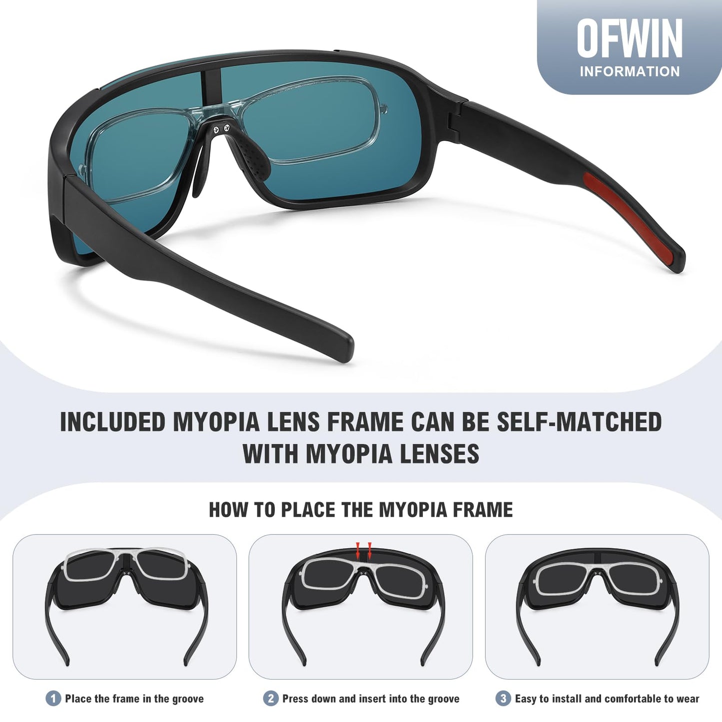 Ofwin Polarized Cycling Sports Sunglasses for Men Women UV Protection Fishing Bike Running Wrap Around Sun Glasses Matte Black/Red