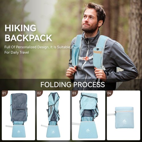 UTIAMIAOGONGO 15L Small Hiking Backpack for Women Men Lightweight Packable Backpack Foldable Casual Daypack for Camping Travel Outdoor, Blue