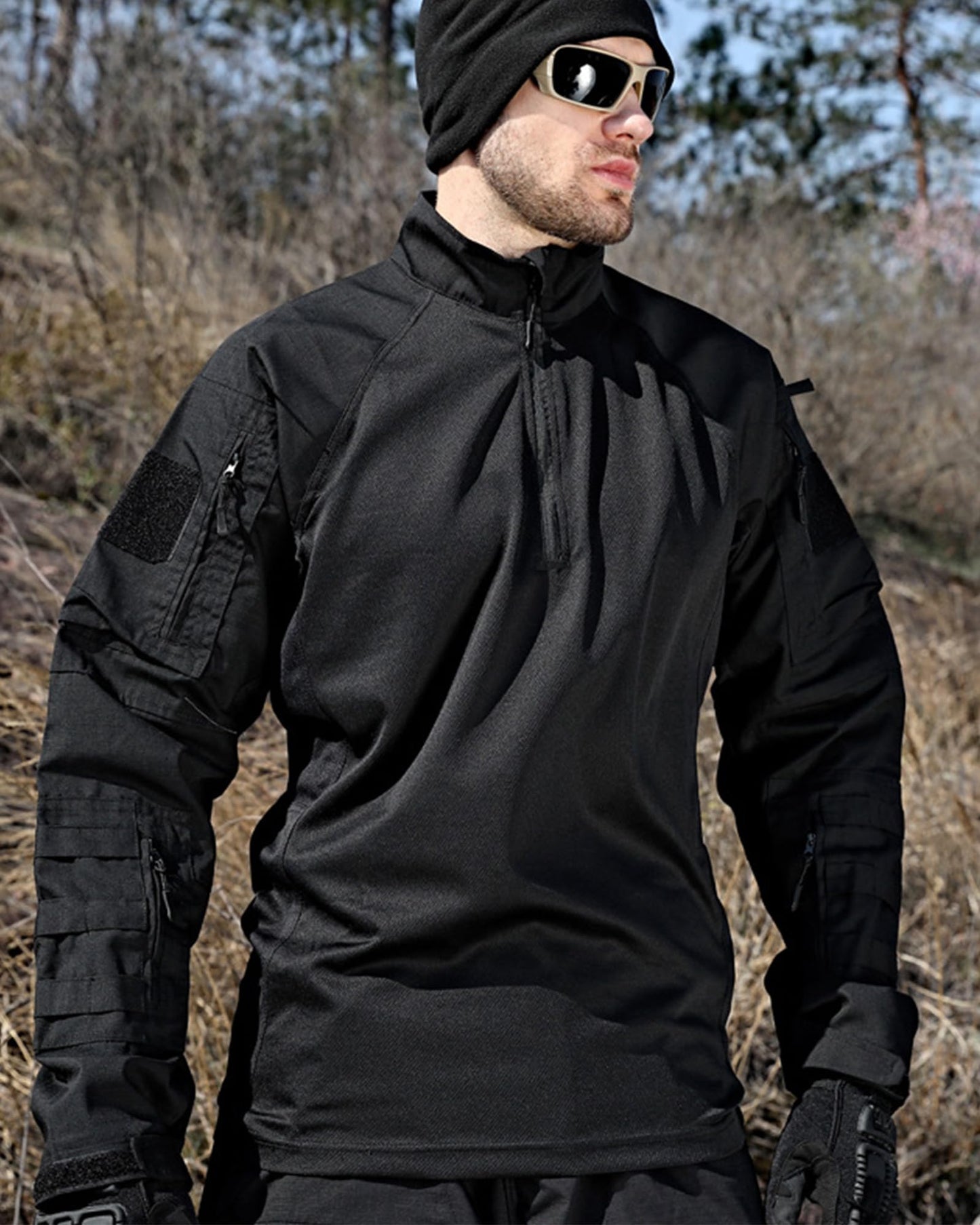 YKS JOOB Mens Tactical Uniform Suit Military Combat Shirt and Pants Set Durable Airsoft Gear for Paintball Hunting Black XL