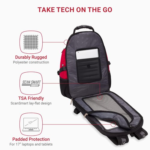 SwissGear 1900 Scansmart TSA 17-Inch Laptop Backpack, Black/Red