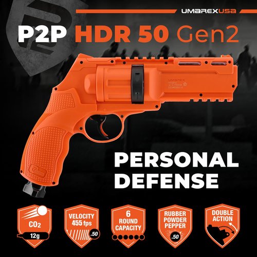 Umarex T4E P2P HDR 50 GEN 2 Self & Home Defense, Less Lethal .50 Cal Paintball Pistol Orange Limited Edition with 5X Mag .50 Cal and 5x12 g CO2 Tanks Bundle
