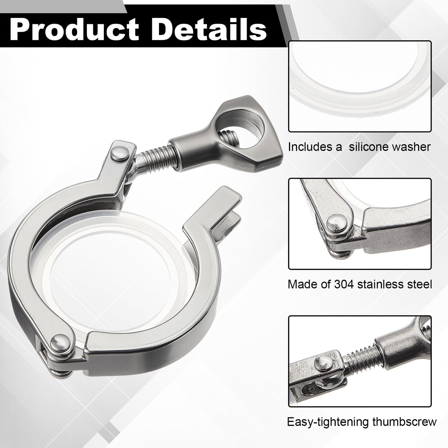 Duraaamo 12 Pcs Stainless Steel 304 Tri Clamp Heavy Duty Single Pin Tri Clamp Generic with Wing Nut for Ferrule Tc with Silicone Gasket (1.5 Inch)