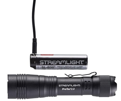 Streamlight 89000 ProTac 2.0 2000-Lumen 17300 Candela Rechargeable Tactical LED Flashlight with USB C Cable, and Holster, Box, Black