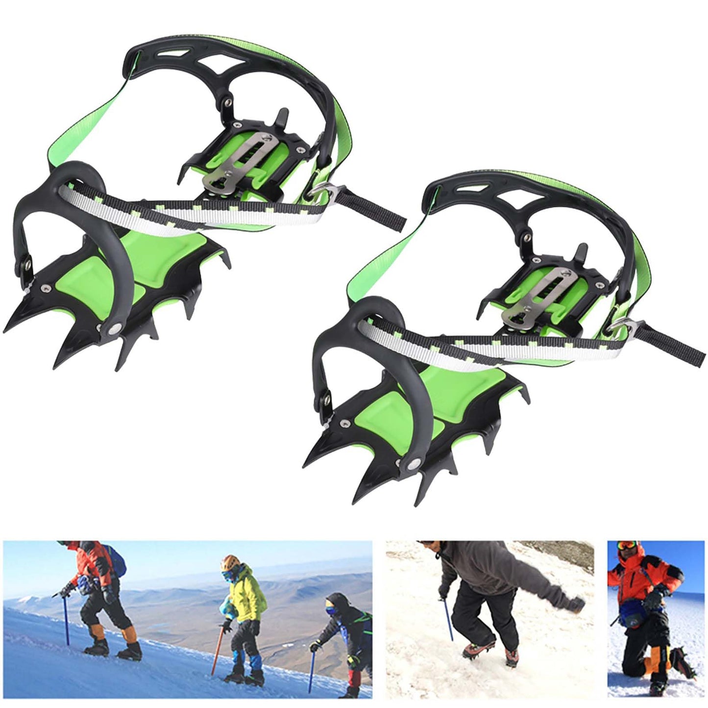 Ice Crampons Shoe Grips, 1 Pair 14 Teeth Antislip Spikes Cleats for Outdoor Snow Hiking Climbing