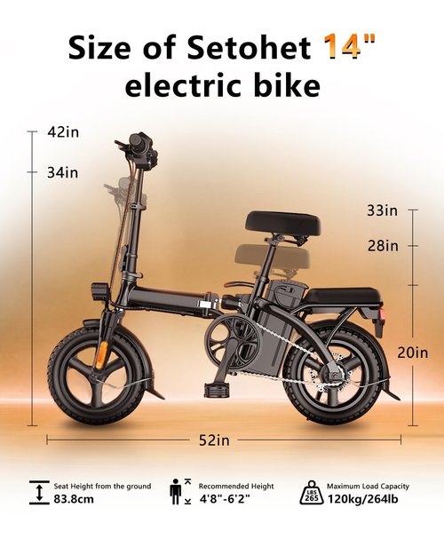 Setohet 14"/20" Foldable Electric Bike, Small Ebike for Adults,Peak 500W Brushless Motor Max Speed 20MPH & Pas Range 18-23 Miles, Mini E-Bike for Commuter/Travel/School NJ (Upgraded-3 Shock Absorbers)