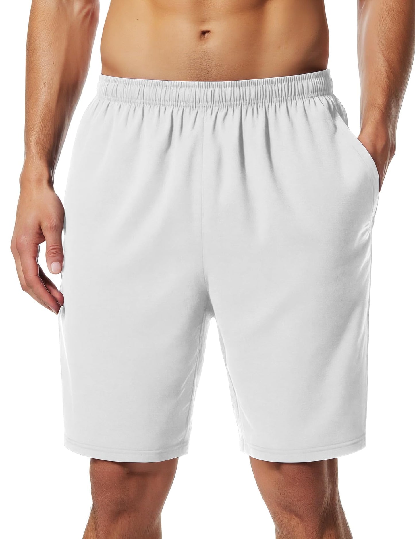 Naarts Men's Athletic Shorts 9'' Quick Dry Workout Running Shorts Lightweight Sports Gym Basketball Shorts with Pockets White,Medium