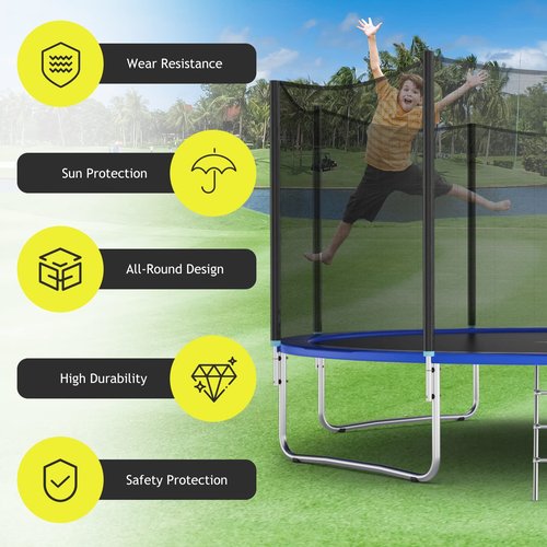 Giantex Trampoline Safety Net, 8 10 12 14 15 16Ft Weather-Resistant Replacement Enclosure Net for Round Frame, with Double-Headed Zippers, Protection Buckles & Enhanced Hook (15FT 6 Poles)