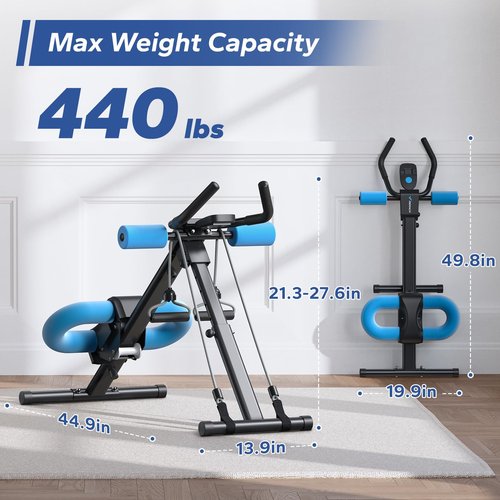 MERACH Ab Machine, Ab Workout Equipment, Adjustable Ab Trainer Machine for Abs Workout at Home Gym, Foldable, Knee Protection, Abdominal Trainer for Stomach Workout (Blue)