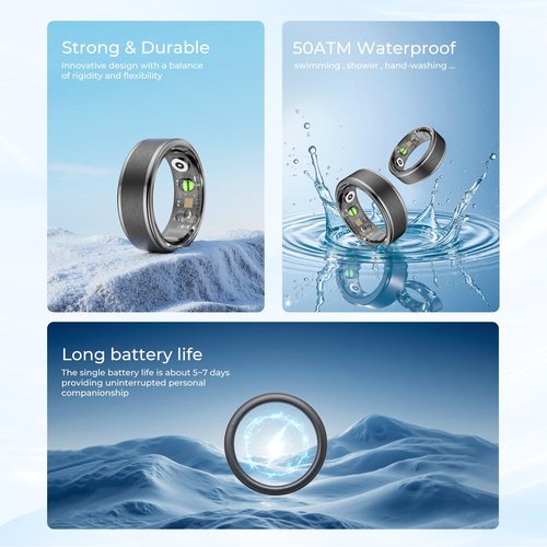 Domhong Smart Ring for Women Men - Fitness Tracker with Heart Rate/Blood Oxygen/Stress Monitor/Steps/Sleep Tracking, No App Subscription, 5ATM Waterproof Health Rings