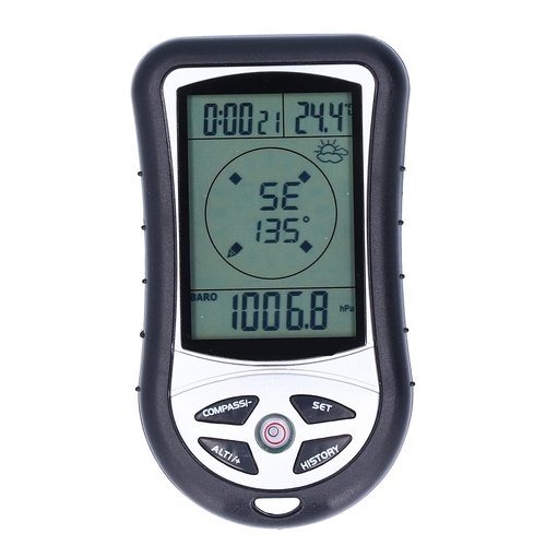 8 IN 1 Altimeter, Digital Compass, Hiking Thermometer, Barometer, Weather, Timer with Backlight for Mountaineering Outside -2300 to 29500FT 1100MBAR, 300mbar to 1100mbar, English Manual, Lanyard