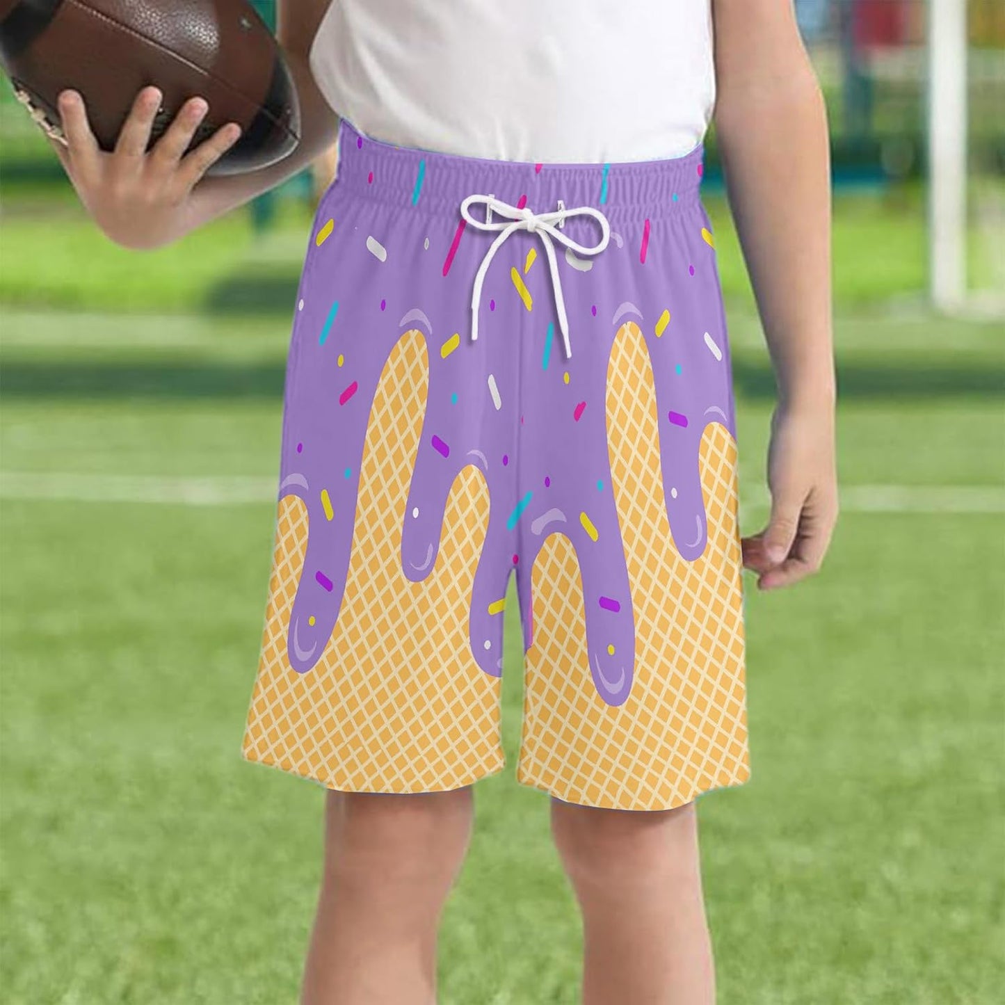 Ice Cream Boy Baseball Shorts Waffle Or Cone Preppy Shorts,Kids Youth Ice Cream Drip Track Short Pants