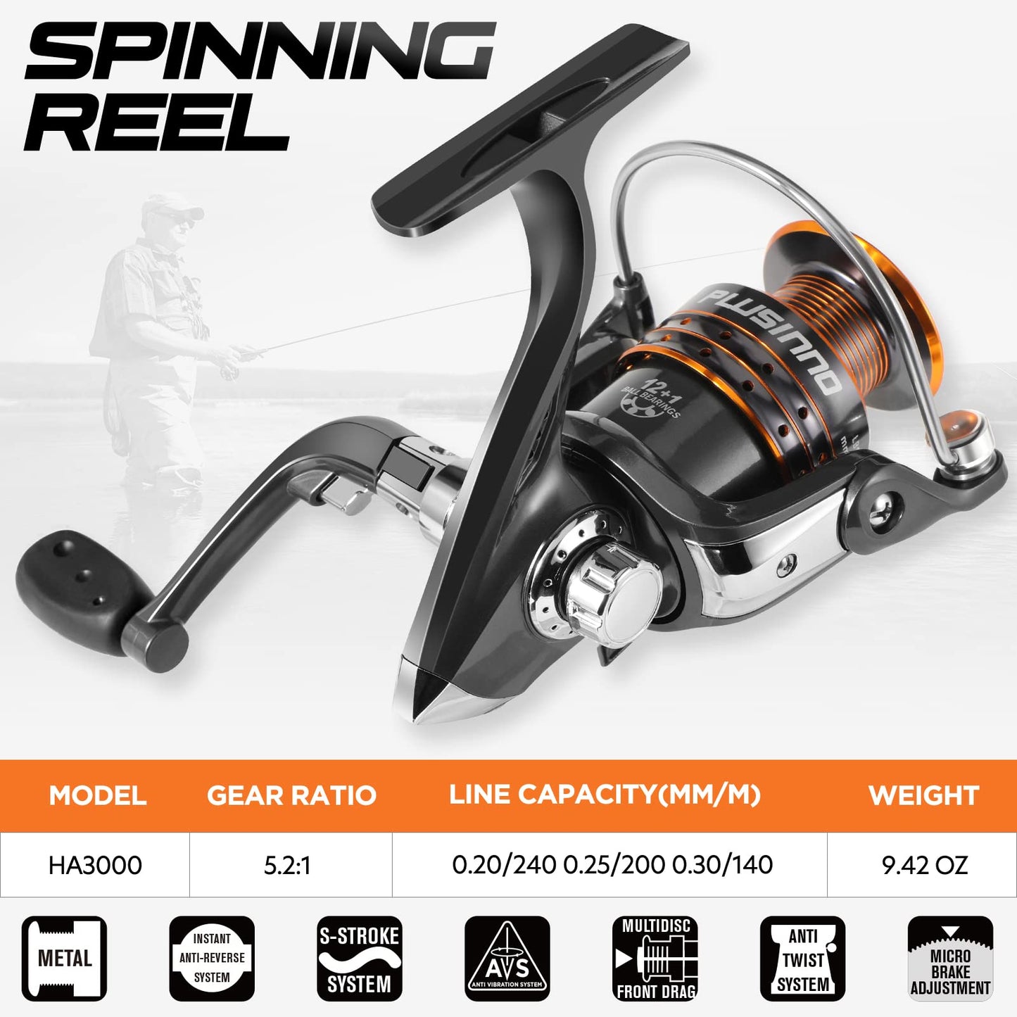 PLUSINNO Telescopic Fishing Rod and Reel Combos Full Kit, Carbon Fiber Fishing Pole, 12 +1 Shielded Bearings Stainless Steel BB Spinning Reel(2pack)
